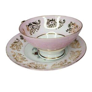 Rare Vintage Royal Sealy China Cup & Saucer Set – Pink Floral Gold Trim